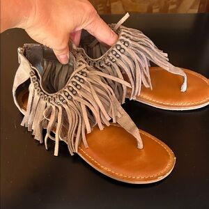 Not Rated Boutique Fringe Sandals in Tan and Brown